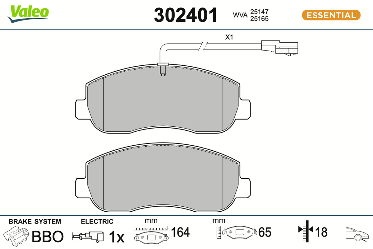Jeu de 4 plaquettes de frein VALEO ref. 302401